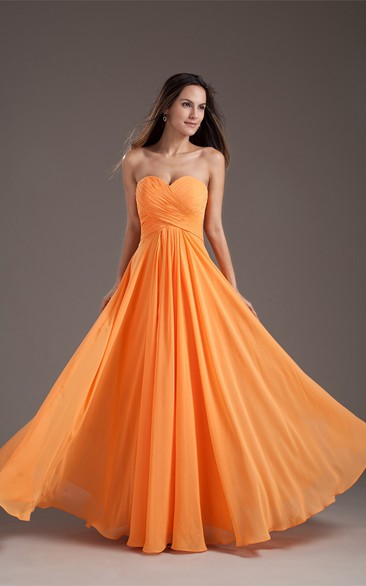 Sweetheart Chiffon Floor-Length Criss-Cross Gown With Pleats
