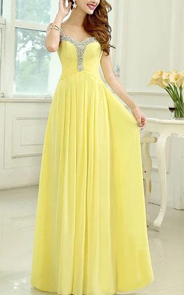 Straps Beading Sweetheart Neckline A-Line Floor Length Prom Dress