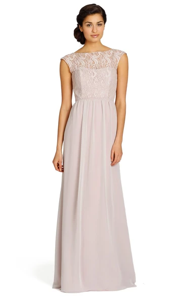 Bateau Long Lace Chiffon Bridesmaid Dress With Keyhole