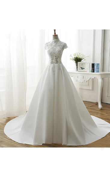 Illusion Ball Gown Wedding Dress Styles With High Neck And Beadings Appliques