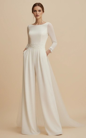 Strapless Ruffle Sleeve Lace Wedding Jumpsuit