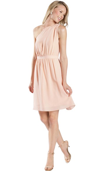 Mini Ruched Sleeveless One-Shoulder Chiffon Muti-Color Convertible Bridesmaid Dress With Sash