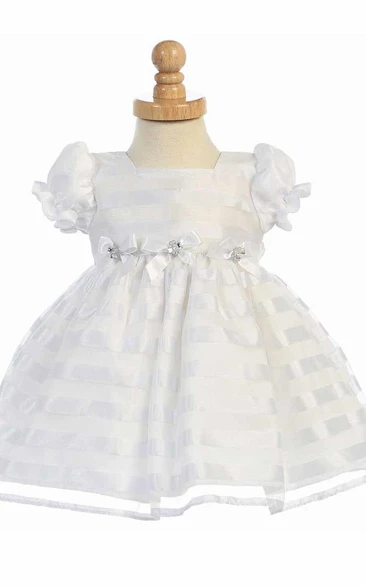 Floral Tea-Length Bowed Floral Organza Flower Girl Dress With Ribbon