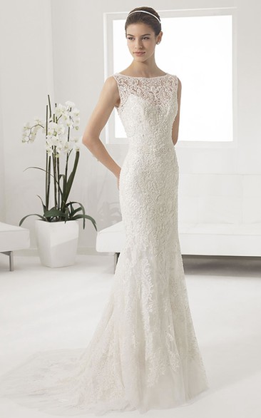 Illusion Bateau Neck Mermaid Bridal Gown With Allover Lace
