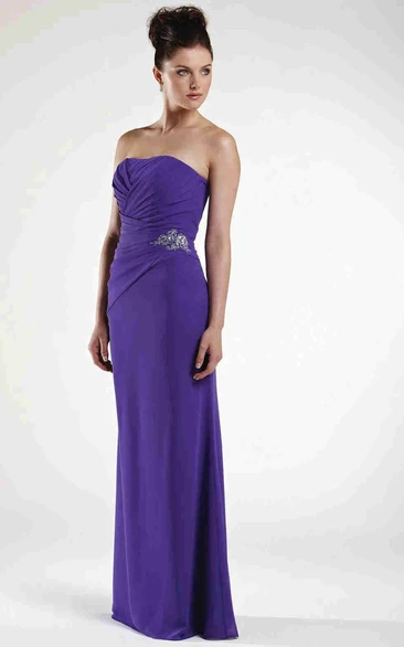 Ruched Strapless Chiffon Bridesmaid Dress With Waist Jewellery
