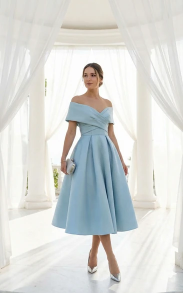 Sleeveless Satin Tea-Length Criss-Cross Dress