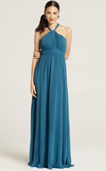 Halter Bowed Sleeveless Chiffon Bridesmaid Dress