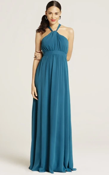 Halter Bowed Sleeveless Chiffon Bridesmaid Dress