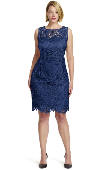 Pencil Knee-Length Scoop-Neck Lace Plus Size Bridesmaid Dress