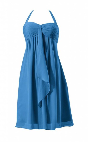 Sleeveless Halter Neck Knee-length Layered Chiffon Dress