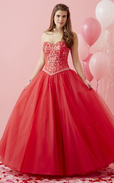 Ball Gown Sweetheart Sleeveless Tulle Lace-Up Dress With Beading