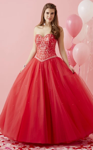 Ball Gown Sweetheart Sleeveless Tulle Lace-Up Dress With Beading
