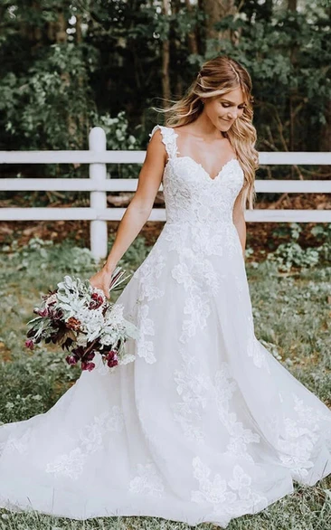 Lace Queen Anne Empire A-line Ball Gown Wedding Dress Styles
