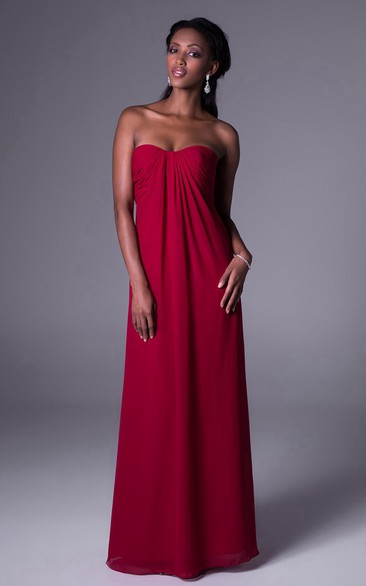 Sheath Sweetheart Empire Long Sleeveless Ruched Chiffon Bridesmaid Dress With Pleats