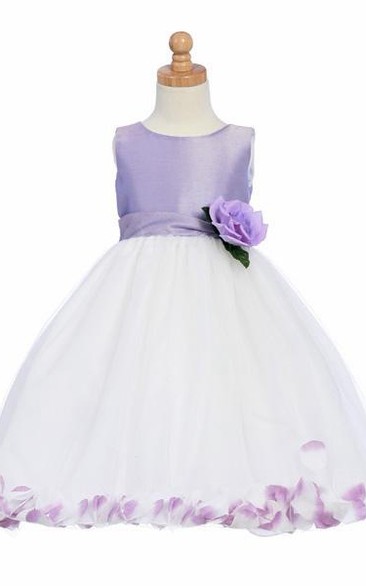 Tea-Length Floral Tulle Flower Girl Dress