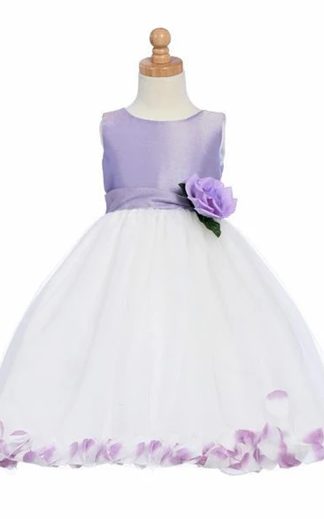 Tea-Length Floral Tulle Flower Girl Dress