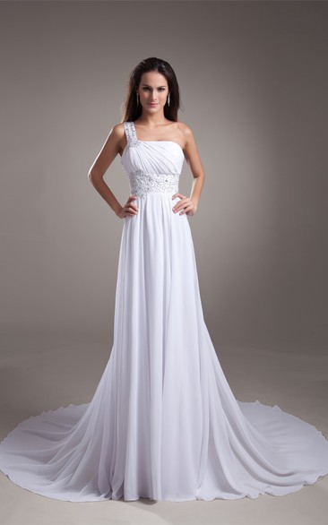 Stirring Sheath Chiffon Satin One Shoulder Wedding Dresses