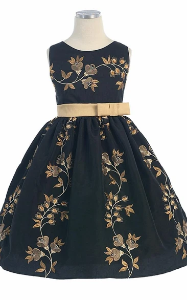 Tea-Length Embroideried Tiered Flower Girl Dress