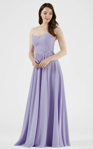 Criss-Cross Sweetheart Sleeveless Chiffon Bridesmaid Dress With Waist Jewellery