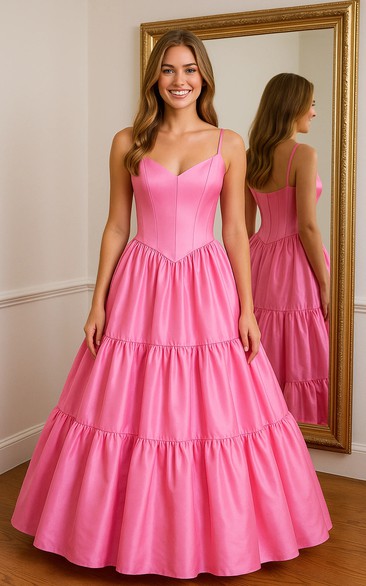 Spaghetti Pink A-line Floor-length Vintage Dress