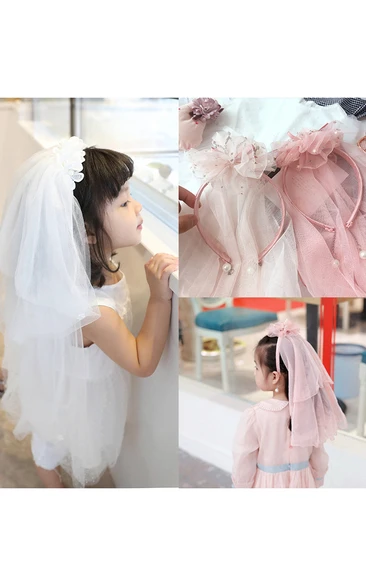 Special Diamond Pearl Crown Flower Girl Headband Tulle Veil