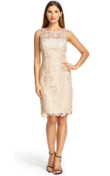 Mini Sheath Appliqued Sleeveless Bateau Neck Lace Bridesmaid Dress With Keyhole