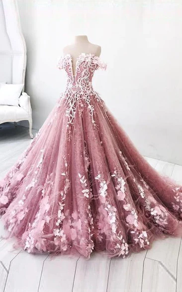 Luxury Blush Cute Strapless Ruffled Applique Quinceanera Prom Dress