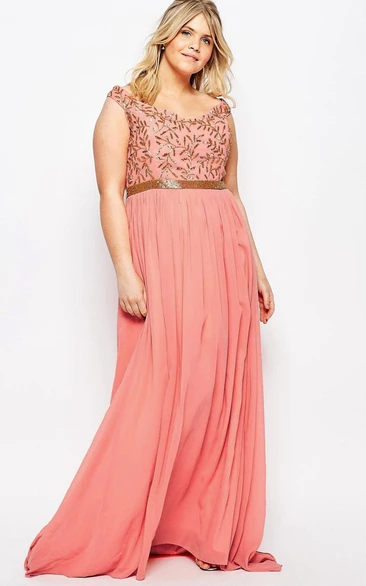 Sheath Scoop-Neck Sleeveless Jeweled Chiffon Bridesmaid Dress With Beading And Pleats