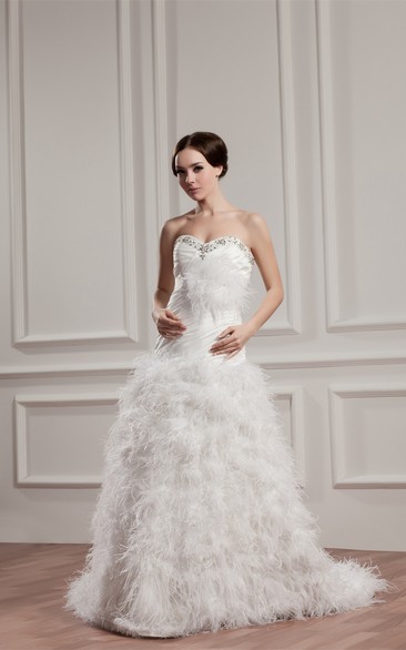 Sweetheart A-Line Ruched Fluffy Skirt and Dress With Beading