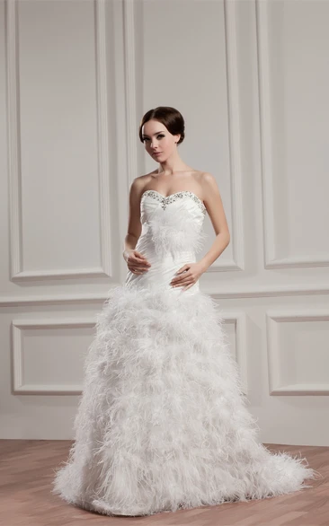 Sweetheart A-Line Ruched Fluffy Skirt and Dress With Beading