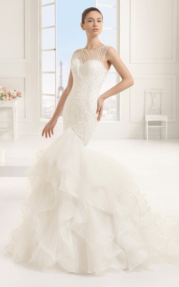 Mermaid Sleeveless Unique Dress With Cascading Ruffles