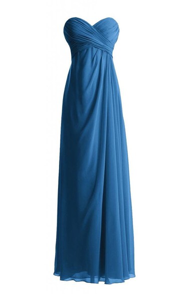 Sweetheart Asymmetrical Ruched Bodice Long Pleated Chiffon Dress