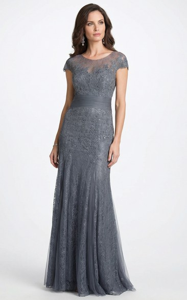 Scoop-Neck Lace Mother of the Bride Gown
