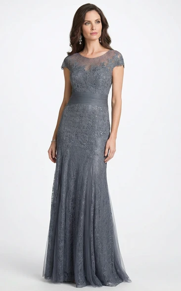 Scoop-Neck Lace Mother of the Bride Gown
