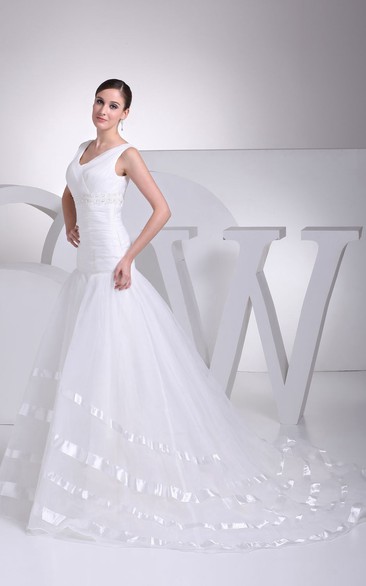 Fairy V-Neck Sleeveless Tulle A-Line Dress With Ruched Bodice