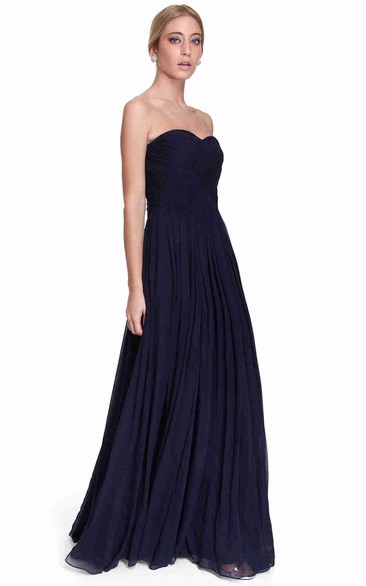 Sheath Sweetheart Sleeveless Ruched Long Chiffon Bridesmaid Dress With Pleats