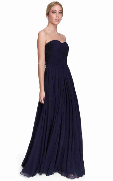 Sheath Sweetheart Sleeveless Ruched Long Chiffon Bridesmaid Dress With Pleats