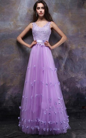 Glorious Straps A-Line Appliques Floor-Length Prom Dress