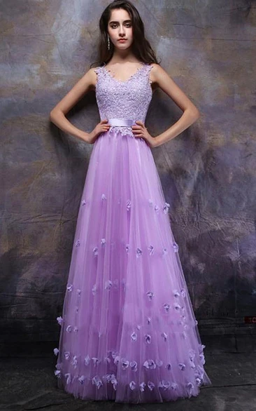 Glorious Straps A-Line Appliques Floor-Length Prom Dress