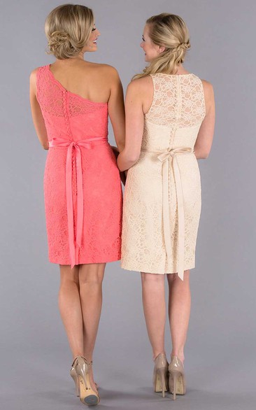 Mini One-Shoulder Sleeveless Lace Bridesmaid Dress