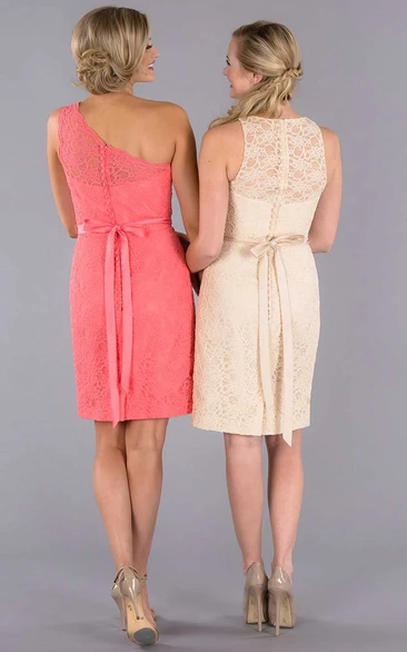 Mini One-Shoulder Sleeveless Lace Bridesmaid Dress