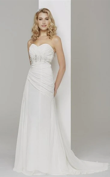 Floor-Length Sweetheart Ruched Chiffon Wedding Dress With Brush Train