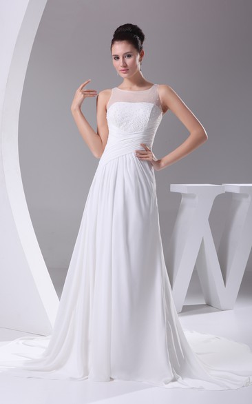 Sleeveless Chiffon A-Line Dress With Beading and Pleats