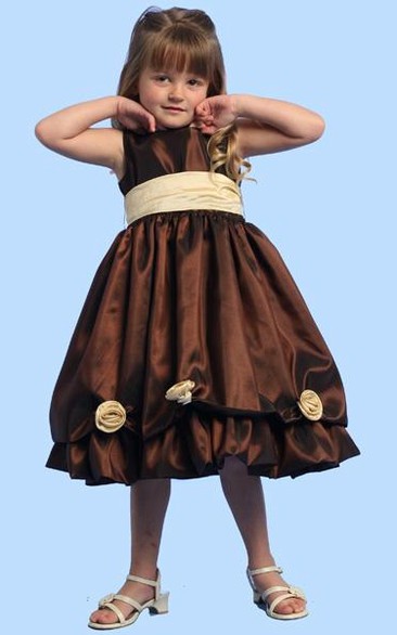 Tea-Length Floral Floral Taffeta Flower Girl Dress