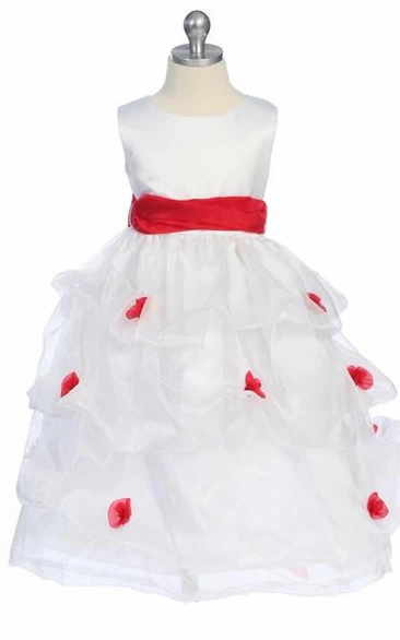 Tea-Length Ruched Organza&Satin Flower Girl Dress