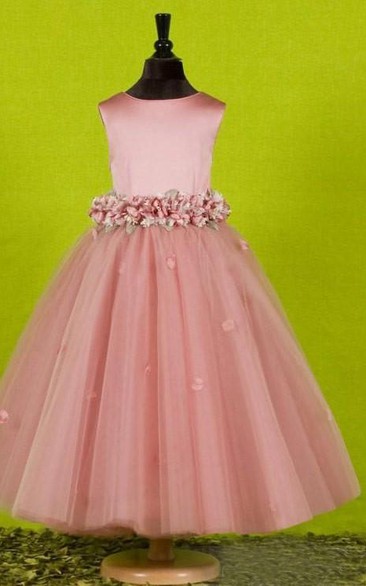 A-line Scoop Sleeveless Bowknot Floor-length Tulle Flower Girl Dresses