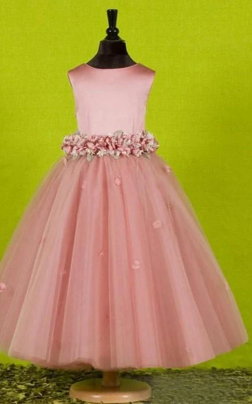 A-line Scoop Sleeveless Bowknot Floor-length Tulle Flower Girl Dresses
