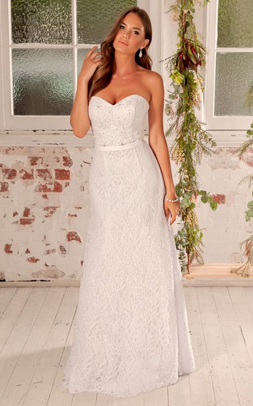 Sweetheart Sleeveless Beaded Maxi Lace Wedding Dress With Sash