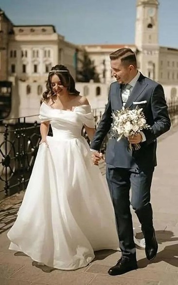 Off-Shoulder Ball Gown Wedding Dress with Draped Bodice