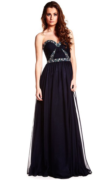 A-Line Sleeveless Beaded Sweetheart Floor-Length Chiffon Prom Dress With Backless Style
